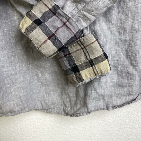 Barbour Dress Tartan Linen Shirt Mens Large Gray Check Cuff Kenneth Button Up - Picture 12 of 12